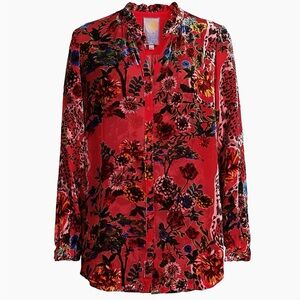 Johnny Was Red Floral Button Down Shirt